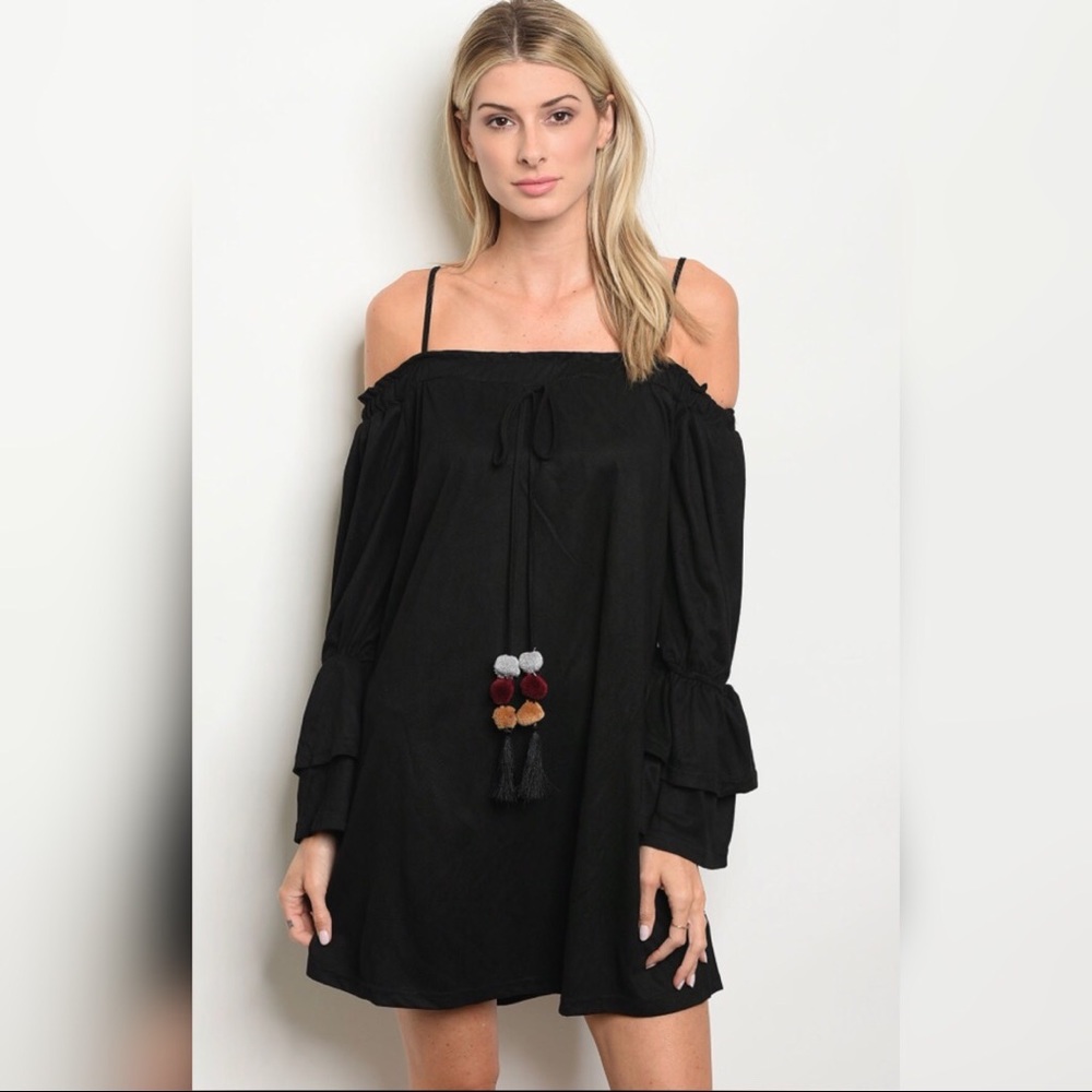 3/$15 CLEARANCE Cold Shoulder Black Suede Dress - Picture 2 of 4